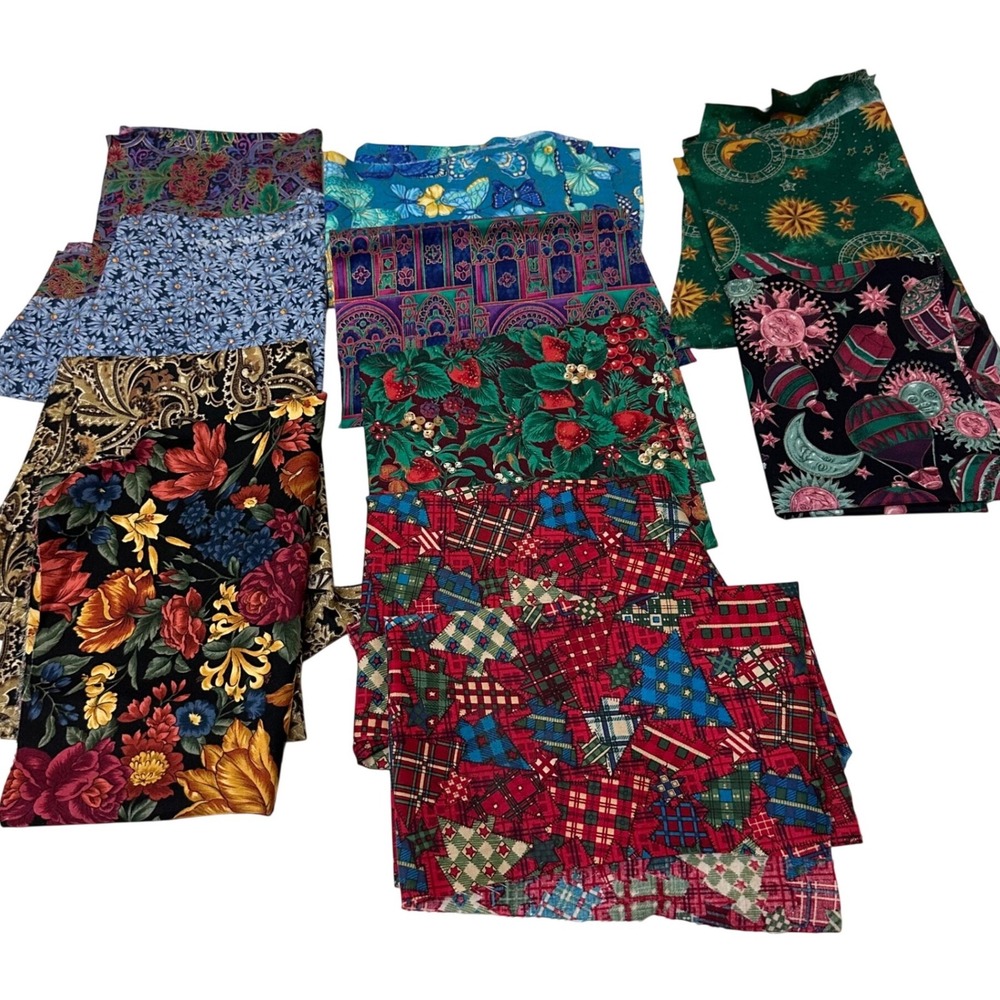 Vintage Cotton Fabric Remnants Lot Celestial Floral Paisley Butterfly 14.6oz